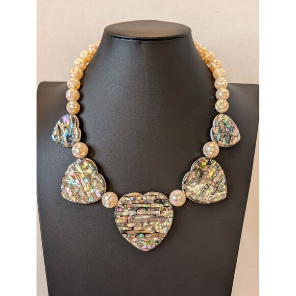 Jay King DRT MOP & Abalone Heart Reversible Necklace 925 Closure Matching Watch - Picture 4 of 16